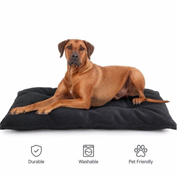 Chew Proof Indestructible Dog Beds for Aggressive Chewers,Durable Dog Crate Pad,Washable Tough Pet Mats for Kennel,Black,M 18x29 in