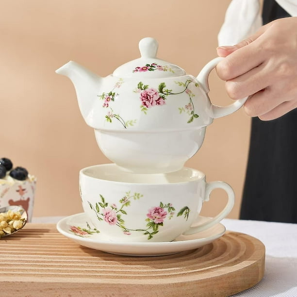 Juego De 6 Tazas De Té Con Platillos, Porcelana De 8 Onzas, Diseño Floral, Aptas Para Lavavajillas (no Microondas)