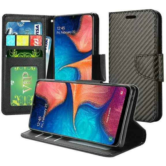 GSA Carbon Fiber Flip Wallet Case for Samsung Galaxy A20/A50 - Black