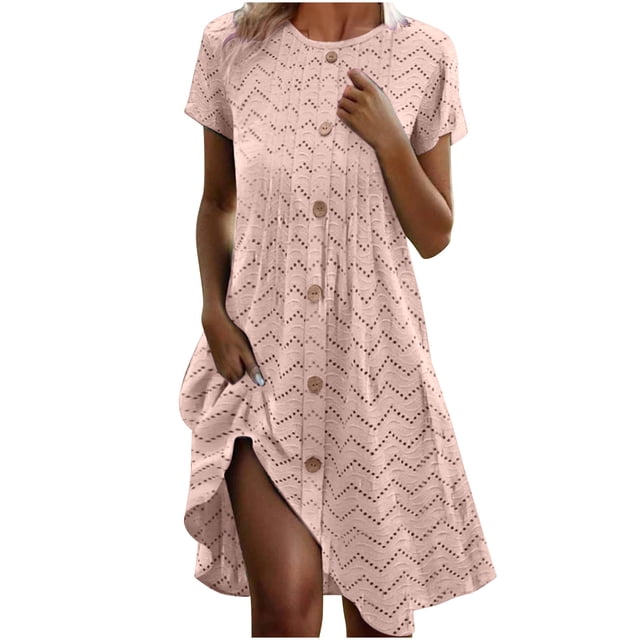 Mgmyaa Robe d'Été Décontractée à Manches Courtes avec Boutons pour Femmes Robe Midi de Plage Voyage Vacances