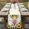 thumbnail image 4 of Sunflower Pig Table Runner 70 Inches, Summer Eucalyptus Black Buffalo Plaid Bed Runner Dresser Scarves Tabletop for Indoor Outdoor Parties/Ceremony/Banquet, 13" x 70", 4 of 9