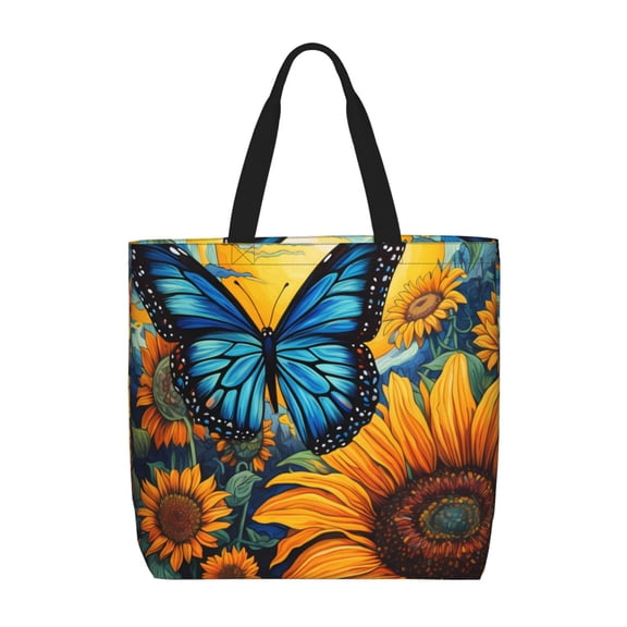 Hirioo Colorful Cloud Butterfly Sunflower for Tote Bag for Women, Quilted Shoulder Bag with Zipper, Large Capacity Handbags for Casual, Travel, Work