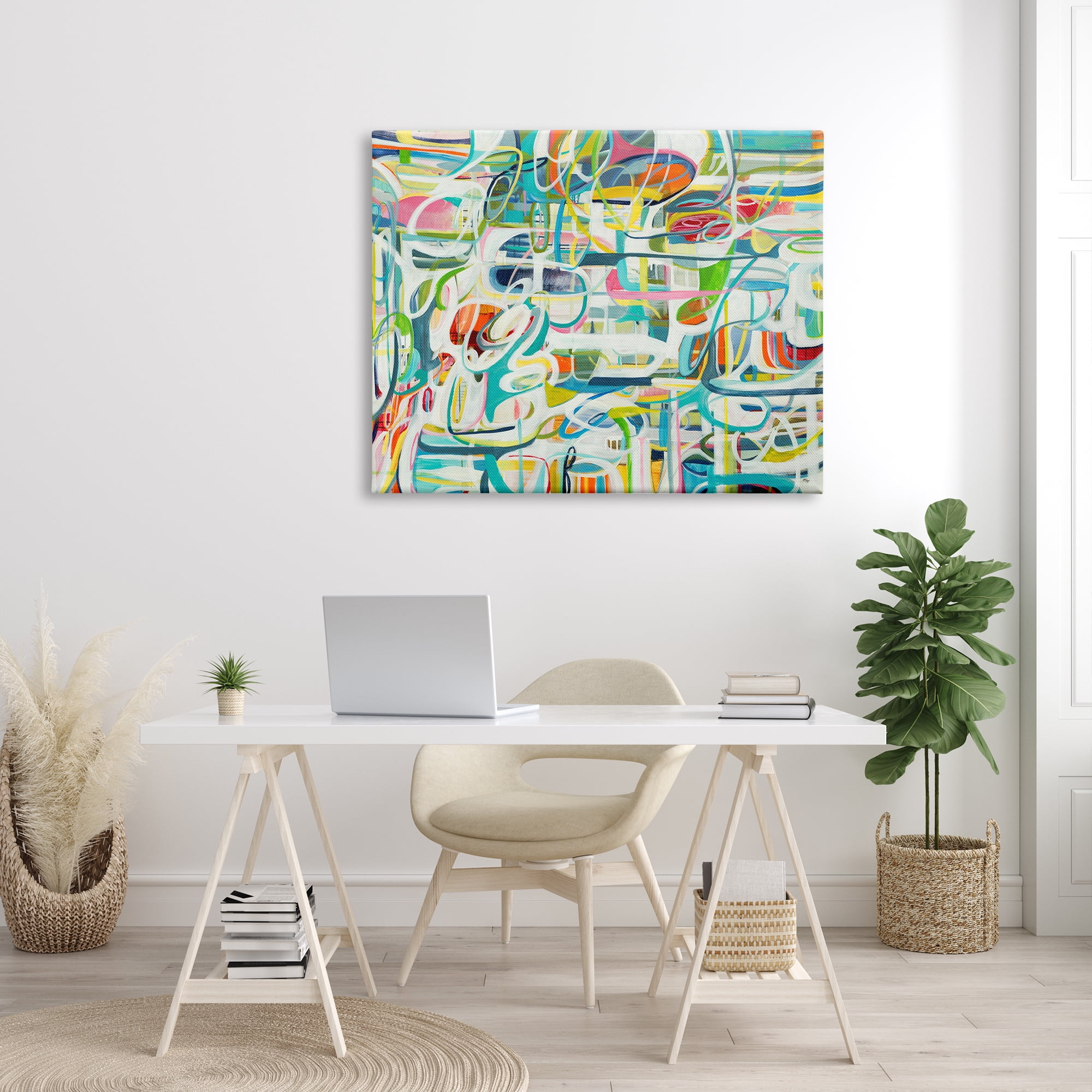 Stupell Industries Curved Line Chaos Lively Blue Green Abstract Movement, 36 x 48, Designed by Lisa Ridgers