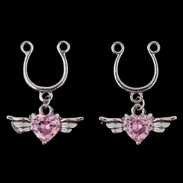 1 par de pinzas para la falsas en joyas para el cuerpo con perno colgante de cristal no perforante Rosado Fernando Anillo falso del perno prisionero del pezón