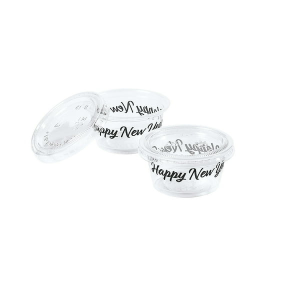 Small Happy New Year Plastic Gelatin Shot Cups with Lids, Party Supplies, New Year's, 100 Pieces