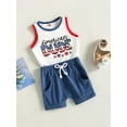 thumbnail image 3 of Bagilaanoe 4th of July Clothes for Toddler Baby Boys Sleeveless Letters Print Tank Tops + Shorts 6M 12M 18M 24M 3T Kids Independence Day Outfits 2pcs Short Pants Set, 3 of 9