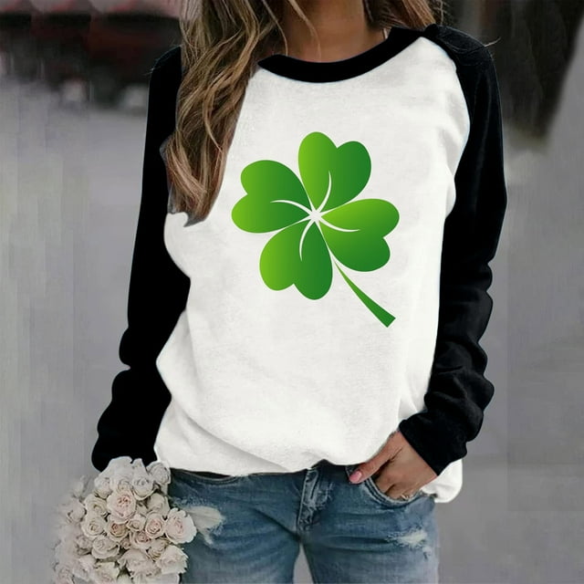 DPTALR T-shirt à Manches Longues à Col Rond Imprimé pour la Saint-Patrick pour Femmes, Coupe Ample