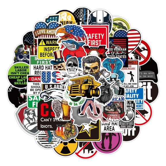 50Pcs Hard Hat Construction Decals Popular Classic hard hat Stickers Cartoon Waterproof Vinyl Decals for Water Bottle Laptop Guitar Car Luggage Skateboard Manga Gifts for Teens