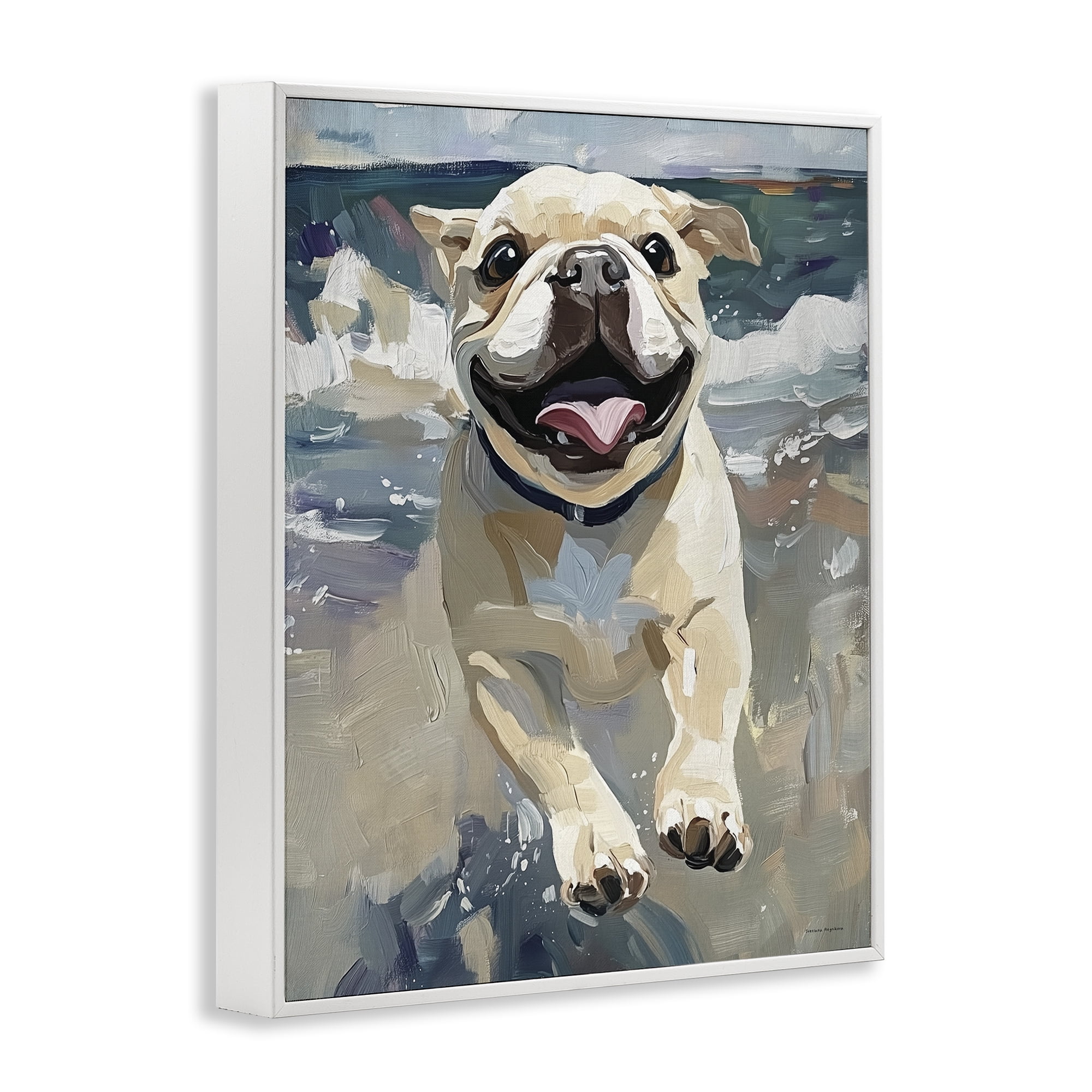 Stupell Industries Sunny Paws Dog on Beach White Framed Giclee Art, design by Svetlana Aleynikova