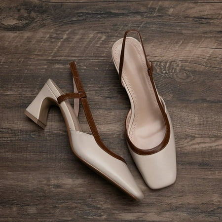 

Chunky Heel Square Toe Brown Baotou Sandals Women s Summer Shallow Mouth Back Empty High Heels Sandals Women s Trendy