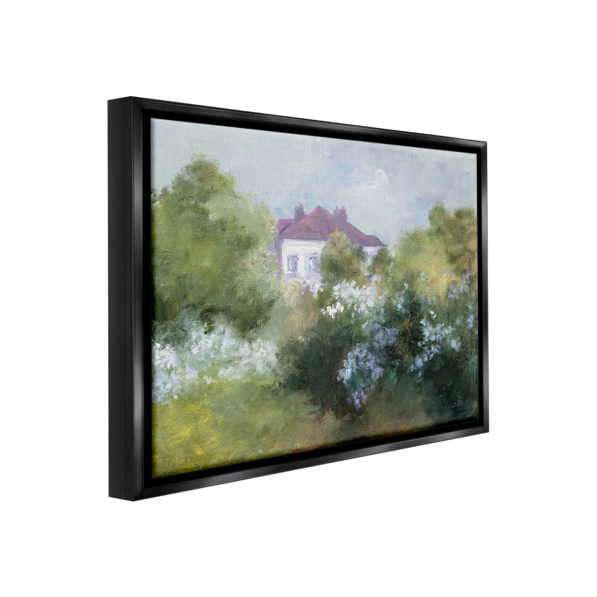 Stupell Industries Garden Cottage Villa Landscape Painting Black Floater Framed Canvas Art Print Wall Art, 21 x 17