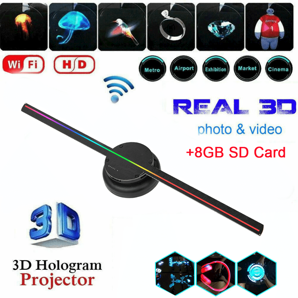 3D Hologram, 3d Fan Hologram Projector Wall-mounted Wifi Led Sign Holographic Lamp Player Remote Advertising Display Support Images And Video Ideal Advertising Tool