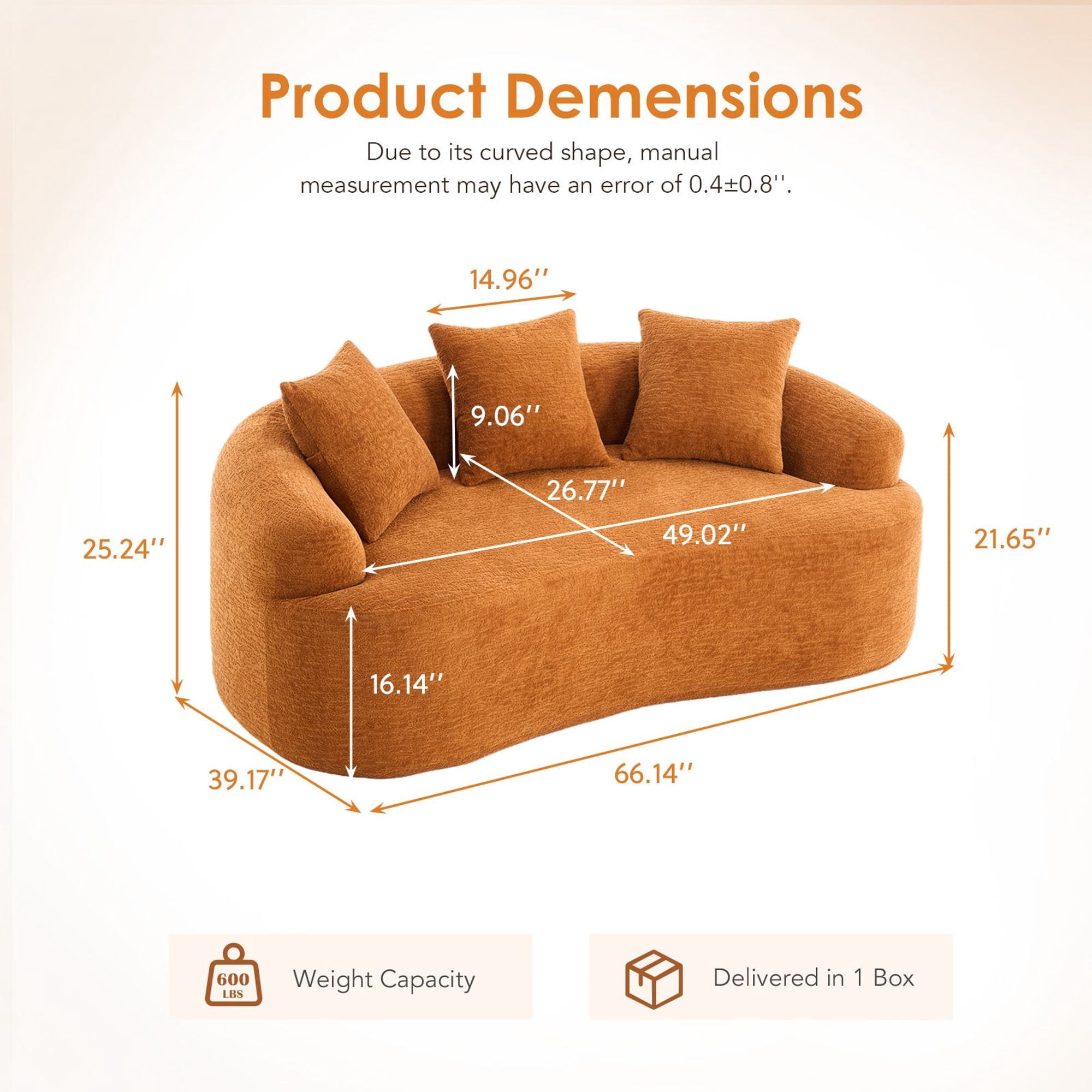 Sailvan Curved Loveseat No-Assembly Chenille Sofa for Small Spaces