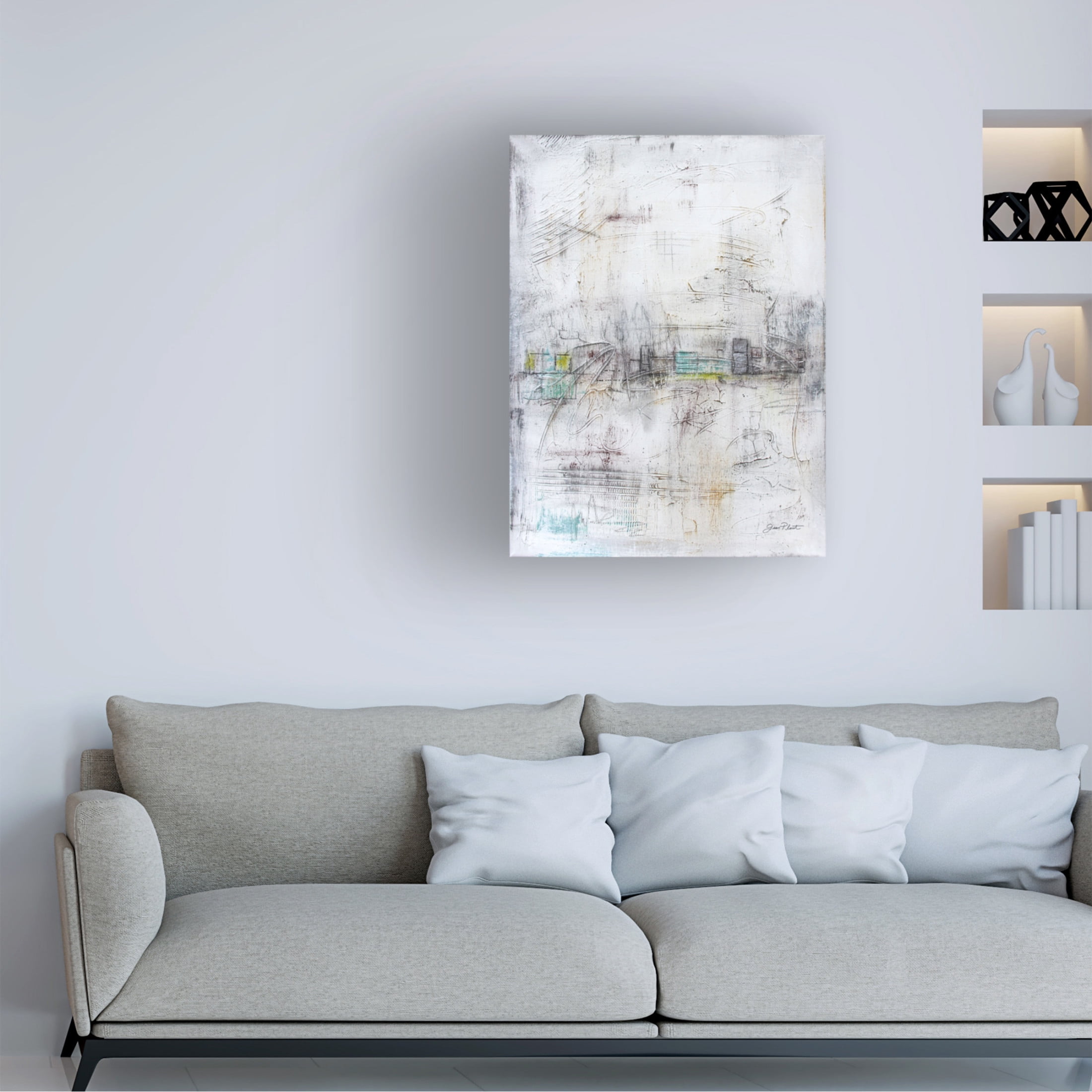 Canvas Wall Art - Jean Plout 'Abstract Aqua Horizon A' Wall Art for Living Room, Bedroom, or Office Décor by Trademark Fine Art - 18 x 24 Inches