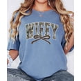 thumbnail image 4 of Wifey Camo Varsity Letter T-Shirt for Women - Coquette Bow Graphic Tee - Camouflage Wife Shirt Blue Jean Shirt Adult Medium, 4 of 7