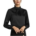 thumbnail image 2 of Aueoeo Women Satin Blouses Casual Long Sleeve Round Neck Silk Shirts Elegant Dressy Business Work Tunic Top, 2 of 7