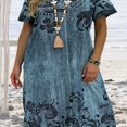 thumbnail image 2 of Robe Boho Grande Taille pour Femmes Imprimé Floral Manches Courtes Col Rond Légèrement Extensible avec Poches, 2 of 2