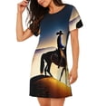 thumbnail image 2 of Balery Azure Sky Western Desert Cowboy Camisón de manga corta con cuello redondo para mujer, cómodo y elegante., 2 of 6