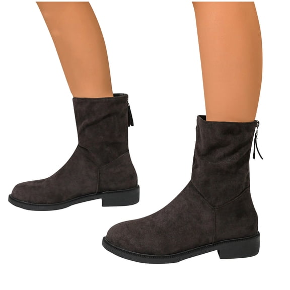 Women's Wide Width Ankle Boots Low Heel Back Zipper Slouchy Boots Comfortable Round Toe Suede Boots Fall Winter Daily Short Booties