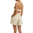 thumbnail image 4 of SAYOO Women's 3Pcs Clothing Suit, Striped/Solid Color Outfits, Sling Bra Tops + Long Sleeve Lapel Shirt + Elastic Waist Short Pants, 4 of 6