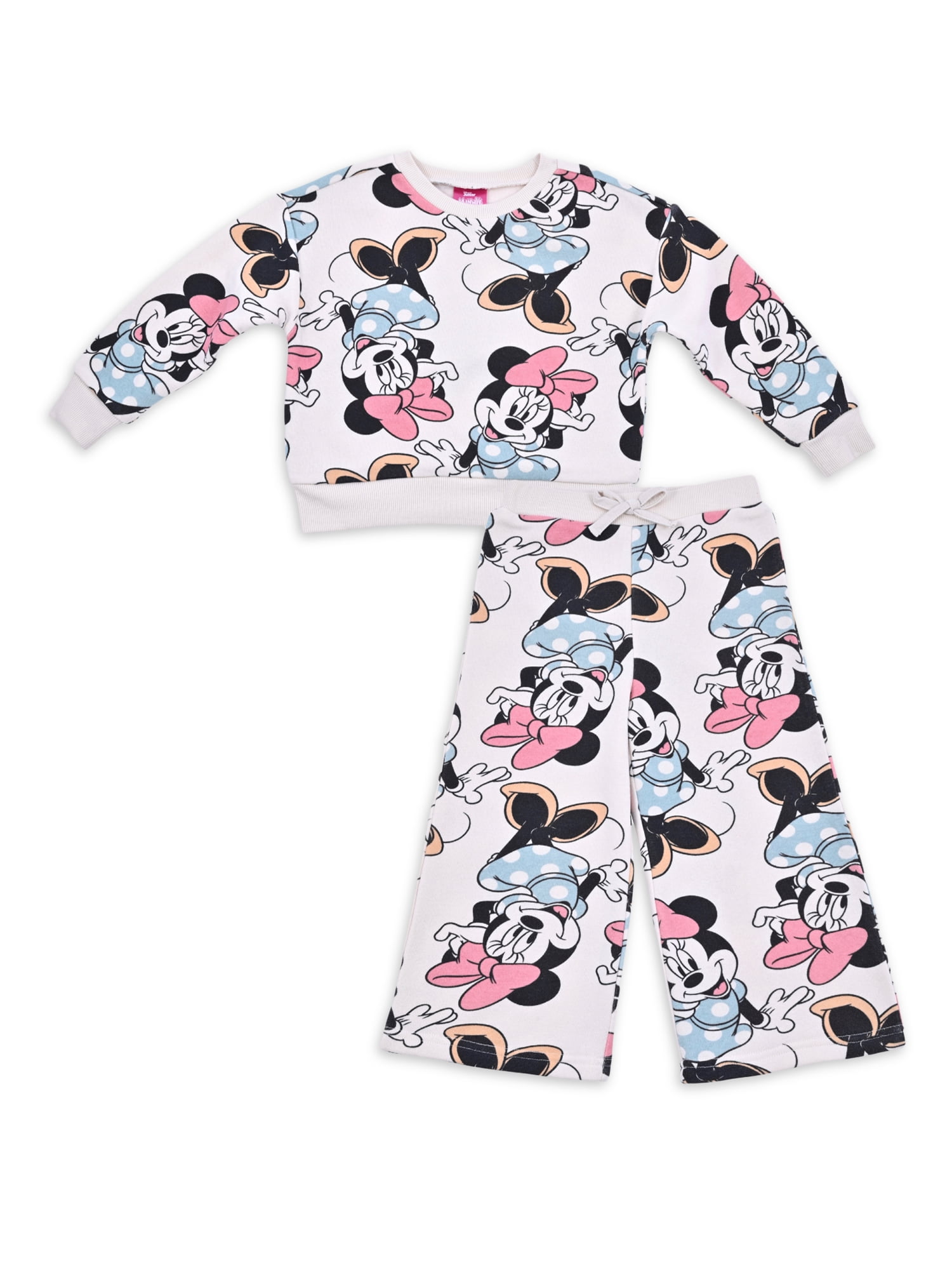 Minnie Mouse Baby and Toddler Girl Wide Leg Pant and Crew Neck Sweatshirt, 2 Piece Outfit Set, 12 Months-5T
