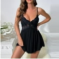 thumbnail image 2 of Fartey Women's Chemise Night Gown Lace V Neck Sleepwear Spaghetti Strap Sleevelees Nightgown Loose Casual Short Nightdress Black S, 2 of 9