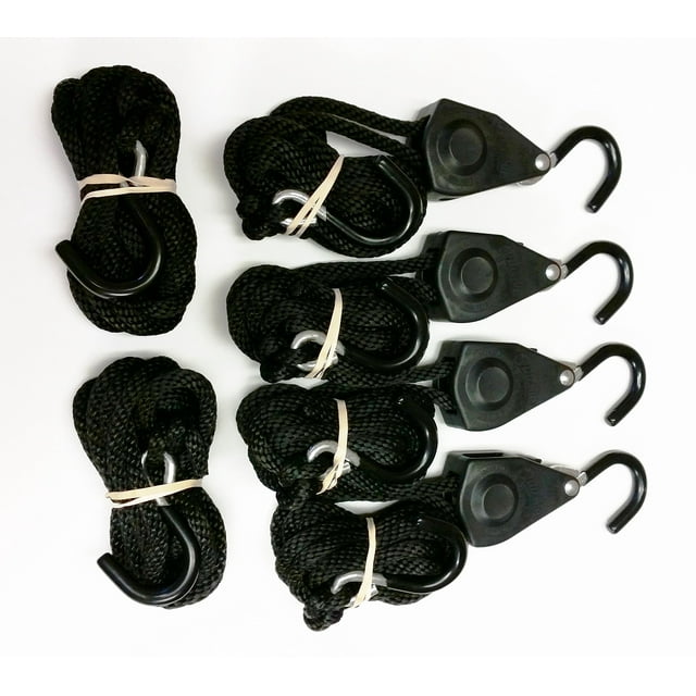 Kit of 4 Quickie 3/8" Original Rope Tie-Downs and 2pcs of 12ft Replacement Rope with Hook
