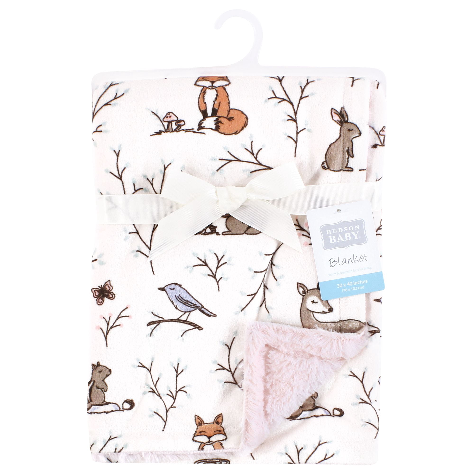 Hudson Baby Girls Plush Blanket with Furry Binding and Back, Enchanted Forest, One Size