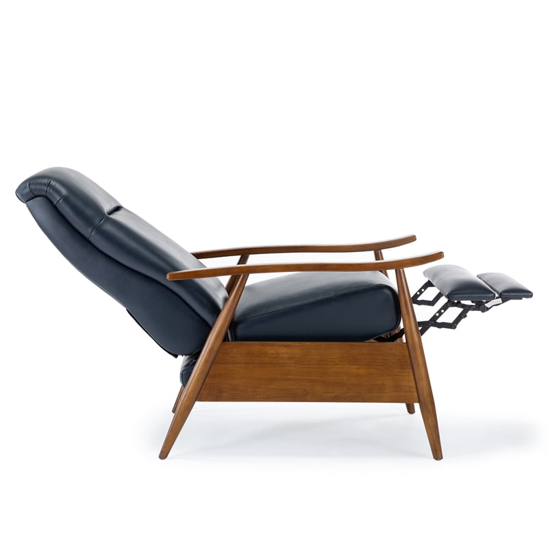 Solaris Midnight Blue Faux Leather Wooden Arm Push Back Recliner Chair