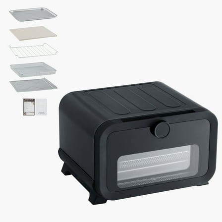 KFFKFF 12-Inch Electric Pizza Oven with 8 Presets, Air Fryer Functionality, Smart Knob Control, 750°F Max Temperature, IPX4 Waterproof Design, Countertop Pizza Maker with Stone and Fry Basket