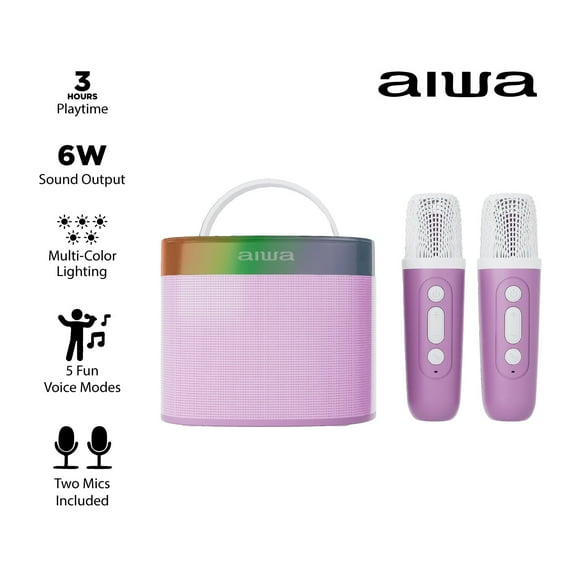 Aiwa Light up Wireless Karaoke Speaker, Pop Pink, AI6029-PPNK