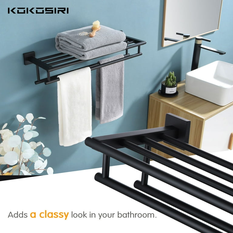 KOKOSIRI 24 Inch Bath Towel Rack, Double Bars, Wall Mounted Steel