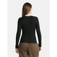 thumbnail image 3 of No Boundaries V-Neck Ribbed Top with Long Sleeves, Women’s, 3 of 5