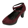 thumbnail image 2 of GERsome Women's Chunky Heels Pumps Closed Pointy Toe Ankle Strap Work Office Wedding Party Dress Shoes, Wine Size 9, 2 of 9