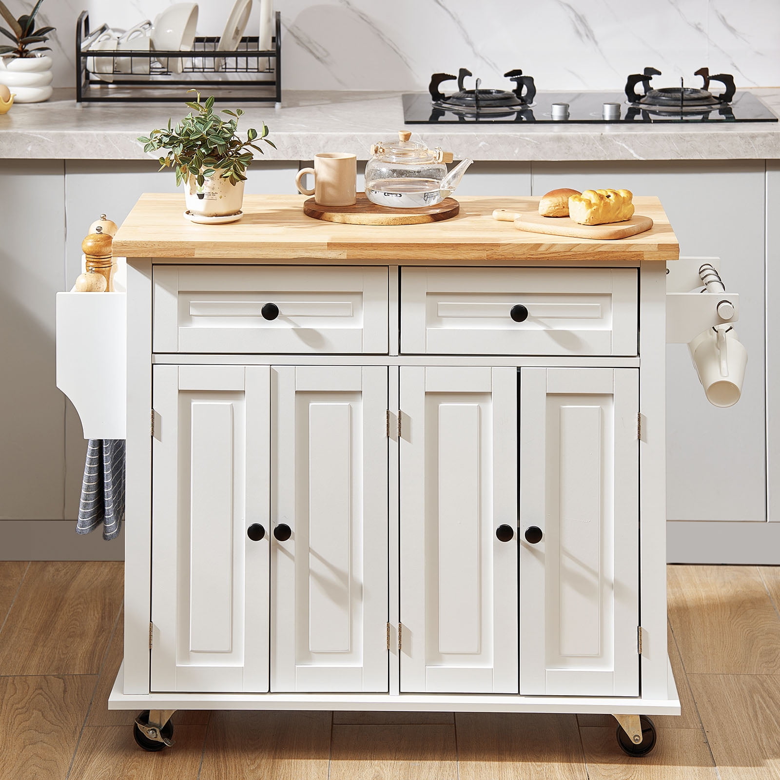 BENTISM 35.4" Kitchen Island Cart Rolling Storage Cart with