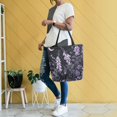 thumbnail image 4 of FORMRS Womens Canvas Tote Bag with Zipper Inner Pocket Shoulder Handbag, Light Purple Flowers, 4 of 7