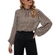 thumbnail image 1 of Top de gasa informal de moda con manga larga acampanada, camiseta de primavera a cuadros para mujer, 1 of 6
