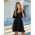thumbnail image 5 of Women'S Wrap V Neck Short Flared Sleeve Wedding Guest Dress Smocked Elastic Waist Tiered Belted Ruffle Hem Mini Dress Black XL, 5 of 10