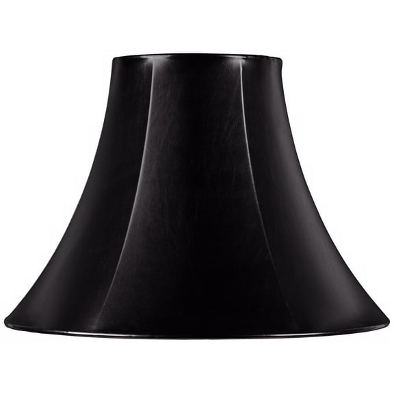 Springcrest Black Faux Leatherette Medium Bell Lamp Shade 7" Top x 16" Bottom x 12" Slant x 11.5" High (Spider) Replacement with Harp and Finial