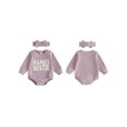 thumbnail image 2 of RUINIXCW Baby Girl Fall Outfits Long Sleeve Letter Embroidery Romper with Headband, 2 of 6