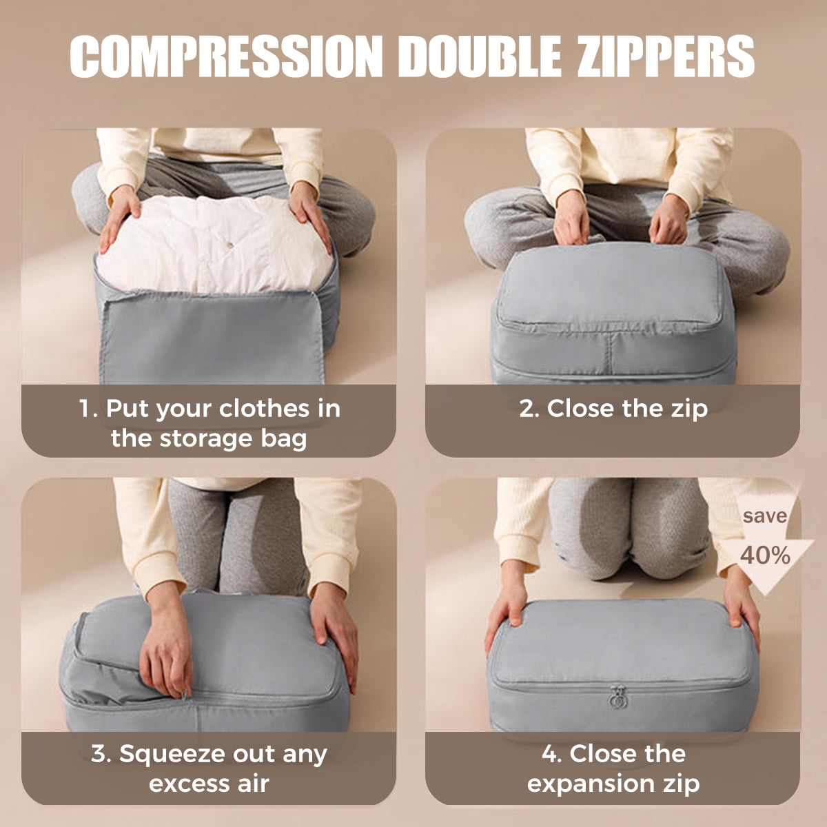 AUXDIQ 3 PCS Compression Packing Cubes Travel Luggage Organizer Bags Set Packing Organizers Compression Suitcase Bag Travel Essential Bag