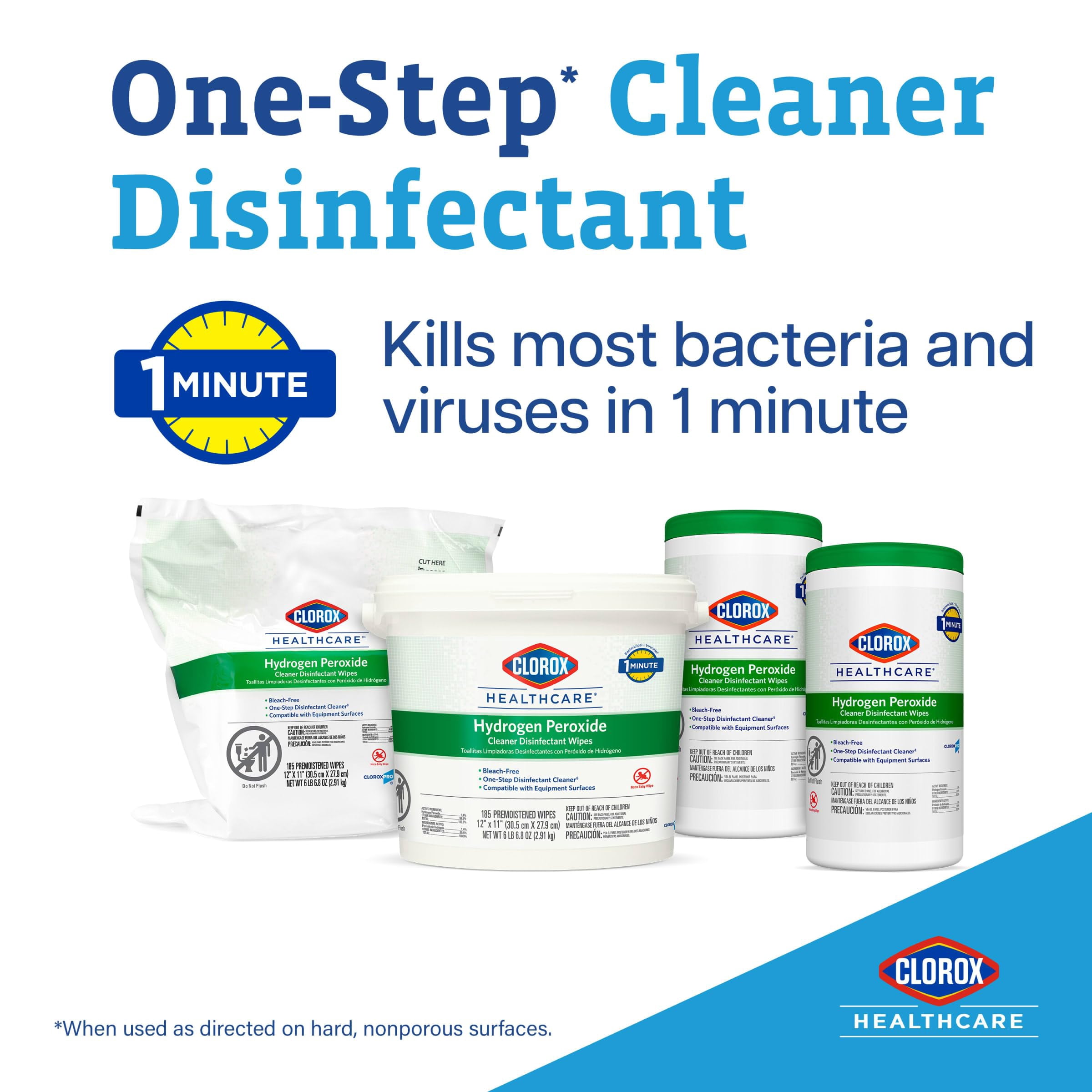 Hydrogen Peroxide Disinfecting Wipes Value Pack, Kills C. Auris and MRSA, No Bleach or Fragrance, Ideal for Hospitals, 6 x 155 Wipes, White