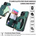 thumbnail image 6 of SaniMore for iPhone 15 Plus (6.7 inch 2023) Case,Wear-resistant PU Leather Skin + Zipper Purse Card Slots Removeable Crossbody Lanyard Stand Shell Shockproof Anti-scratch Drop-resistant, Green, 6 of 10