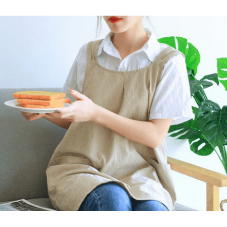 

Linen Cross Back Kitchen Cooking Aprons for Women with Pockets Cute for Baking Painting Gardening Cleaning