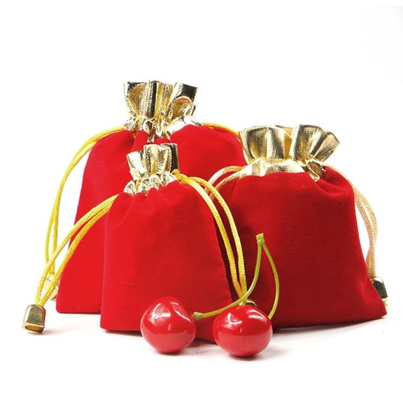 UNOMOR 10pcs Small Fabric Pouch with Drawstring for Festival Use Red