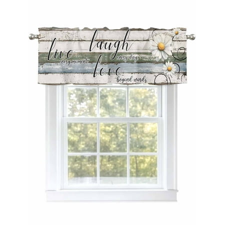 Vintage Wood Grain Valances for Windows Rod Pocket Kitchen Valance Curtains - Soft & Washable Small Window Treatment for Living Room Bathroom Daisies Flower 54x18inch