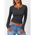 thumbnail image 4 of Women'S Long Sleeve Shirts Henley Casual Fall Outfits Fitted Tops Ribbed Fashion Basic Tees Dark Gray XL, 4 of 8