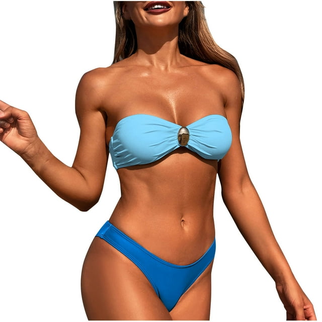 Trajes de Baño de Bikini de Mujer de Color Sólido Sexy de Moda Dividido con Pantalones, Nylon de Corte Alto para la Piscina de Playa Y las Vacaciones de Verano