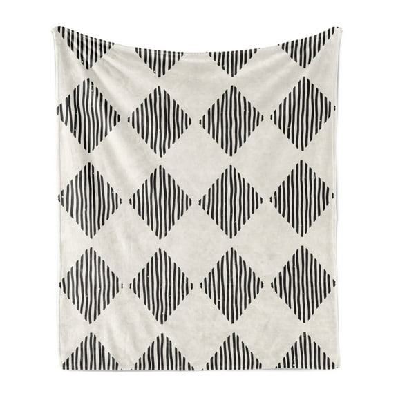 Abstract Soft Flannel Fleece Throw Blanket, Vertical Stripes Layout in Squares Freehand Contemporary Streaks, Cozy Plush for Indoor and Outdoor Use, 70" x 90", Dark Brown Eggshell, by Ambesonne