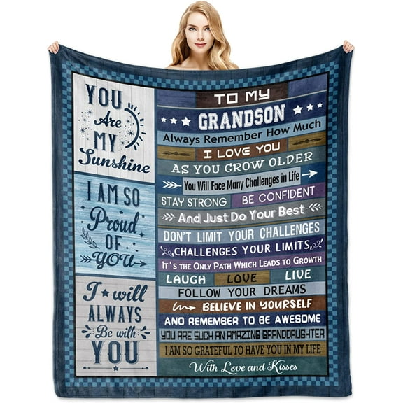 Grandson Gifts from Grandma, Grandson Blankets 60"x50", Adult Grandson Birthday Gifts from Grandparents, Grown Grandson Gifts Ideas for Graduation, Fathers Day, Christmas, To My Grandson Throw Blanket